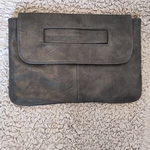 GRAY Vegan Leather Clutch Laptop Crossbody Bag with Detachable Strap Brand New